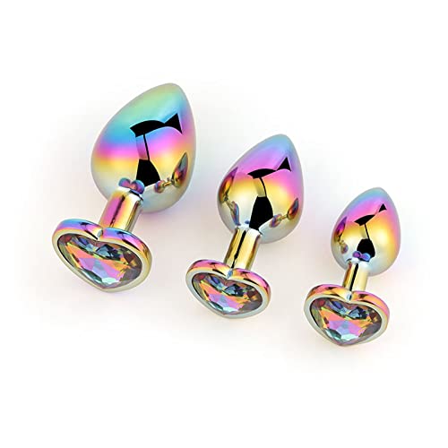 Rainbow Anal Plug Heart Shaped Butt Plug Metal Crystal Jewelry Anus Dilator Adult Sex Toys for Couples Gay Couples Butt Plug (Size : Small)