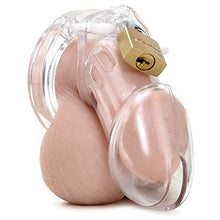 Load image into Gallery viewer, Short Male Chastity Device w/ 5 Different Cock Rings Light Plastic Chastity Cage Made in USA (Regular, Transparent)
