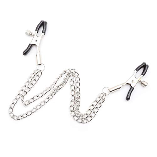 Metal Nipple Clamps for Women Nipple Clips with 2pcs Chain for Sex Play Breasts Play Tool (silver)