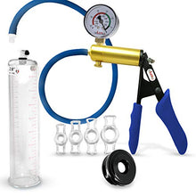 Load image into Gallery viewer, Vacuum Penis Pump Ergonomic Silicone Grip, Uncollapsable Hose LeLuv Ultima Blue Premium with Gauge + Silicone Sleeve &amp; Cock Rings 9&quot; x 2.00&quot;
