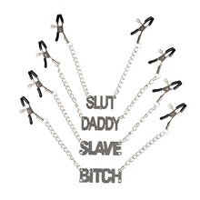 Load image into Gallery viewer, Nipple Clamps with Chain - Adjustable Non Piercing Nipple Clamps with Letter Chain, Nipple Clamps for Sex Pleasure, Nipple Clamps for Sex, Nipple Clamps (Slut)
