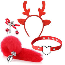 Load image into Gallery viewer, 4 Pcs Set Fun Cow Sheep Antelope Rabbit Sexy Maid Tie Ear Hairpin SM Metal Tail Anal Plug. Cosplay Neck Chest Bondage Accessories Sex Toy for Women Female Men Male Unisex (Antelope Red)
