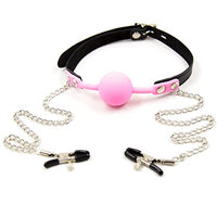 MONEYN Adjustable Nipple Clamps with Choker, Non Piercing Nipple Clamps with Chain, Nipple Clips Clamps Body Harness Nipple Toys for Couple Flirting (Pink)