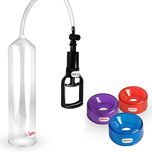 LeLuv Vacuum Pump Easyop Clear 2.25 Inch x 9 Inch Cylinder Tgrip Handle Clear Kink-Resistant Hose Bundle with 3 TPR Seals One of Each Size