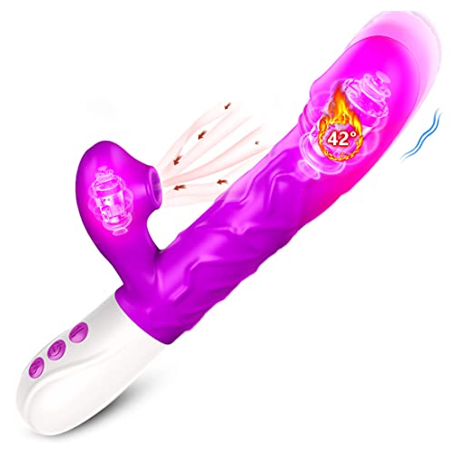 Thrusting Rabbit Vibrator for Women,Heating Function Vibrator Adult Sensory Toys G Spot Sex Toy with 3 Telescopic & 7 Vibration Modes,Adult Sex Toy with Quiet Dual Motors for Solo Sex or Couples