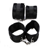 Soft Short plush Handcuffs Straps Set Ankle Cuffs & Wrist Cuffs 4 Pieces (Black)