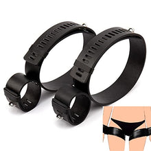 Load image into Gallery viewer, POMEES Leather BDSM Bondage Handcuff &amp; Leg Cuffs Restraints Adjustable Wrist Thigh Locking Bound Belt Adult Game for Couples (Color : Black)
