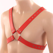 Load image into Gallery viewer, Red Leather Harness for Men, Premium Adjustable Punk Men Body Chest Harness for Clubwear Parties
