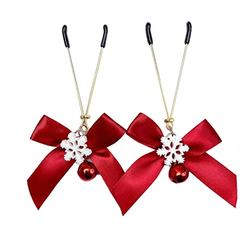 1 Pair Cute Bow Nipple Clamps V Clips Women Girls, Decorative Nipple Clamps Sexual Pleasure Nipple Toys Sex Toys Non Piercing (Red)