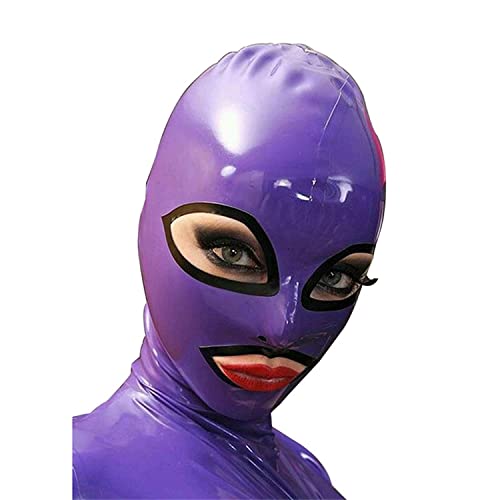 BERMEL Latex Hood Rubber HeadMask,Latex Head Cover,Back Zipper,Natural Latex Handmade for Unisex Cosplay Club Wear (XS)