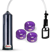 Load image into Gallery viewer, LeLuv Vacuum Pump Easyop Black 2.25 Inch x 9 Inch Cylinder Tgrip Handle Clear Kink-Resistant Hose Bundle with 3 Pack of 1.2&quot; I.D. Purple TPR Seals
