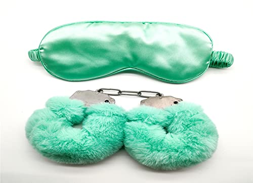 Soft Sleepy Blindfold with Fluffy Handcuffs for Men Women Cosplay (Green)