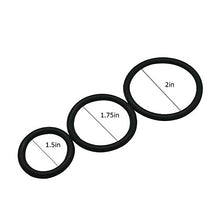 Load image into Gallery viewer, Cock Ring Silicone Male Erection Enhancement Stay Hard Set of 3 Cockrings Discreet Packaging - Black 2in, 1.75in, and 1.5in
