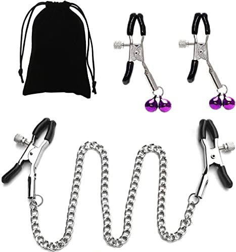 YUGE Adjustable Metal Nipple Clamps 3393 Necklace Entertainment Chain Clip for Women/Man Non-Piercing Nipplerings Clip On Nipple Rings Decorative Clip for Clothing Accessories Black