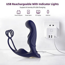 Load image into Gallery viewer, Male Prostate Massager Stimulator Wireless Remote Anal Plug Vibrator Delay Ejaculation Penis Ring Finger Masturbation for Men 3 in 1 Vibrating Cock Ring with 12 Vibration Modes Gift for Husband
