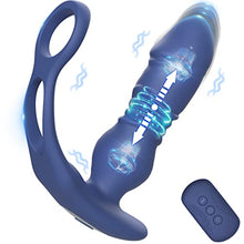 Load image into Gallery viewer, Thrusting Prostate Massager Anal Vibrators - Anal Toy with Dual Cock Rings Butt Plug with 3 Thrust &amp; 12 Vibration Modes, Remote Control Anal Male Adult Sex Toys P Sport Massager for Men Couples, Blue
