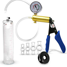 Load image into Gallery viewer, Vacuum Penis Pump Ergonomic Silicone Grip LeLuv Ultima Blue with Gauge + Silicone Sleeve &amp; Cock Rings 9&quot; x 2.00&quot;
