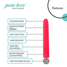 Load image into Gallery viewer, pure love 7&quot; Classic Vibrator, 1 Button, 10 Functions, Water-Resistant, PowerBullet Motor, Adult Sex Toy, Pink Color
