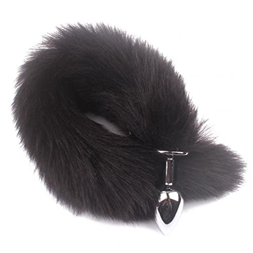 Adult Long Imitation Fox Hair Metal Anal Plug Cosplay Couple Flirting Sex Toy Faux Fox Tail Design Cosplay Supply Sex Toys (Color : Black)