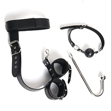 Load image into Gallery viewer, BDSM Anal Hook with Ball Gag, 2 in 1 Leather Sex Bondage Set Anal Trainer with Collar, Handcuffs &amp; Adjustable Strap, Restraints Kit Role Play Butt Plug Fetish Slave SM Adult Sex Toys Unisex
