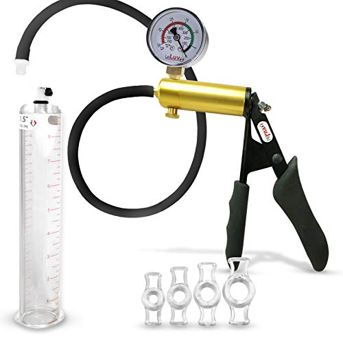 Vacuum Penis Pump Ergonomic Silicone Grip LeLuv Ultima Black with Gauge + 4 Cock Rings 9