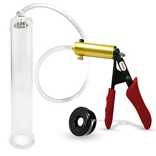 LeLuv Ultima Penis Pump Red Ergonomically Padded Silicone Grips Bundle with Soft Black TPR Seal 12 x 1.75 inch Cylinder