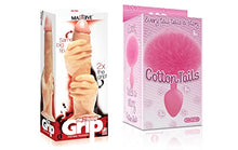 Load image into Gallery viewer, Sexy, Kinky Gift Set Bundle of Massive The 2 Fisted Grip Dildo and Icon Brands Cottontails, Silicone Bunny Tail Butt Plug, Pink
