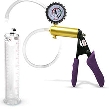 Load image into Gallery viewer, LeLuv Ultima Purple Penis Pump Ergonomic Silicone Grip + Gauge &amp; Cover 9&quot; Length 1.75&quot; Diameter
