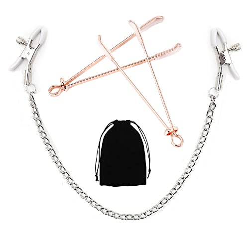 MONEYN Nipple Clamps Set of 2, Nipple Clamps with Chain Sex, Nipple Clamps Non Piercing Nipple Toys for Adult Women Pleasure (White)