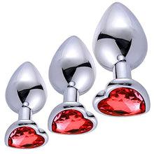 Load image into Gallery viewer, Anal Butt Plug, Small + Medium + Big Set Fetish Safety Metal Anal Butt Plug Anal Plug with Red Crystal Diamond Beginner 27mm-33mm-41mm Anal Toy for Unisex
