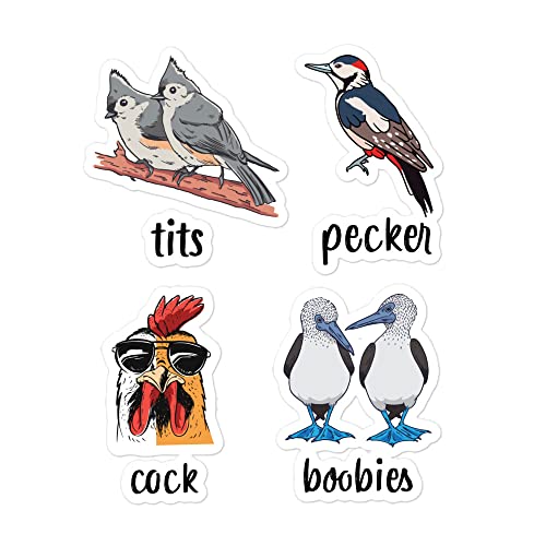 Qwerty Designs Funny Tits Pecker Cock Boobies Bird Gift Men & Women Sticker