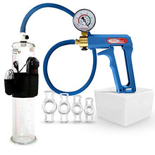 Load image into Gallery viewer, LeLuv Maxi Blue Plus Vacuum Gauge Penis Pump Bundle with Premium Silicone Hose and 4 Sizes of Constriction Rings Vibrating 9 inch x 2.125 inch Cylinder
