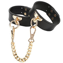 Load image into Gallery viewer, NOPNOG SM Toys with Shackles/Whip/Handcuffs/Collar - Leather and Metal Sex Bondage Tool - Gold and Black (Shackles)
