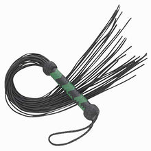 Load image into Gallery viewer, Real Leather Heavy Duty Flogger Sturdy Black &amp; Green Handle 25 Pieces of Tails
