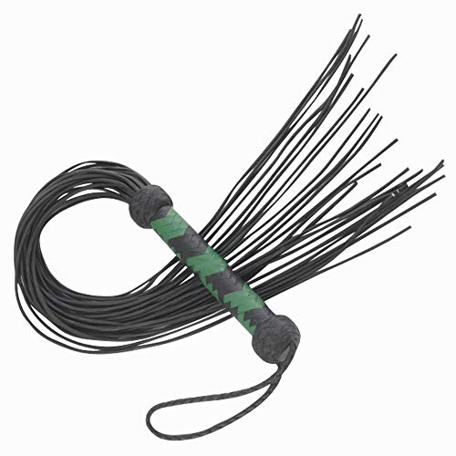 Real Leather Heavy Duty Flogger Sturdy Black & Green Handle 25 Pieces of Tails