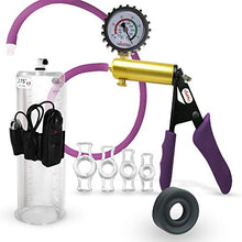 Load image into Gallery viewer, LeLuv Ultima Purple Premium Vibrating Penis Pump with Ergonomic Grips and Silicone Hose + Gauge &amp; Cover, Sleeve &amp; Cock Rings | 9&quot; x 2.75&quot;
