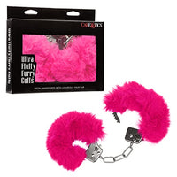 CalExotics Ultra Fluffy Furry Cuffs Handcuff Sex Key Holster Adults Law Enforcement Role Play BDSM Restraining - Pink - SE-2651-55-3