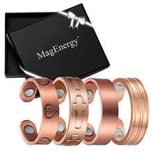 Load image into Gallery viewer, MagEnergy Pure Copper Ring with Magnets Magnetic Rings for Men Women, Fingers Thumb Rings for Mom Dad Mother Birthday Gift Set of 4
