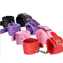 Load image into Gallery viewer, Follsy Sexy Leather Plush Handcuffs Alternative Toys Bundle Teasing Bondage Supplies-Red
