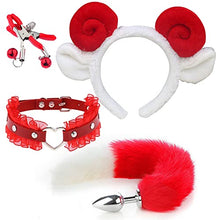 Load image into Gallery viewer, 4 Pcs Set Fun Cow Sheep Antelope Rabbit Sexy Maid Tie Ear Hairpin SM Metal Tail Anal Plug. Cosplay Neck Chest Bondage Accessories Sex Toy for Women Female Men Male Unisex (Antelope Red)
