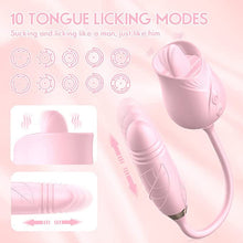 Load image into Gallery viewer, Rose Toy Vibrator for Women - 3 in 1 Clitoral Stimulator Tongue Licking Thrusting G Spot Dildo Vibrator with 9 Modes, Rose Adult Sex Toys Games, Clitoris Nipple Licker for Women Man Couple (Red)
