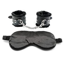 Load image into Gallery viewer, Soft Sleepy Blindfold with Fluffy Handcuffs-PU Leather Plush Handcuffs Set for Cosplay (Black with Plush)
