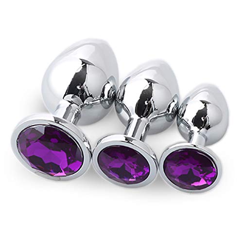 3 Pcs 3 Size Stainless Steel Diamond Jeweled Toys - Adult Plug Toys Set - Anal Trainer Toys (Dark pueple)