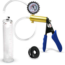 Load image into Gallery viewer, LeLuv Ultima Blue Penis Pump Ergonomic Silicone Grip + Gauge &amp; Cover TPR Sleeve 9&quot; x 2.00&quot; Diameter
