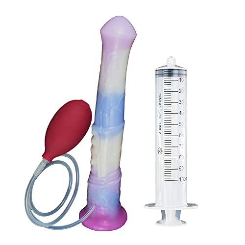 11 Inch Soft Multi Color Artificial Horse Dildo Squirting Dildo Flexible Color Mixed with Strong Suction (Purple+White)