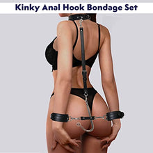 Load image into Gallery viewer, BDSM Sex Bondage Restraints Kits Anal Hook Butt Plug with Handcuffs Collar Choker, Dual-layer Leather Strap Rope Cuff Bondage Set, Kinky Fetish Sex Toy for Women Men Couples Pleasure SM Slave Sex Game
