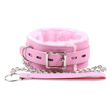 Load image into Gallery viewer, Choker Collar Fur Line Necklace Leash Adjustable Chain Role Play Restraints Props (Pink)
