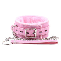 Choker Collar Fur Line Necklace Leash Adjustable Chain Role Play Restraints Props (Pink)