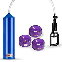 Load image into Gallery viewer, LeLuv Vacuum Pump Easyop Blue 2.25 Inch x 9 Inch Cylinder Tgrip Handle Clear Kink-Resistant Hose Bundle with 3 Pack of 1.2&quot; I.D. Purple TPR Seals
