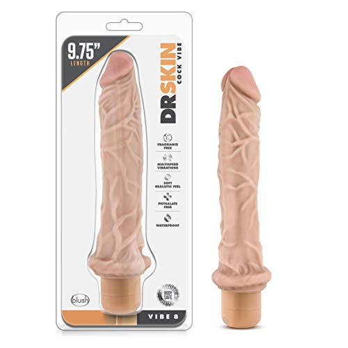 Blush Dr Skin Vibe 8 - Real Feel Realistic 9.75 Inch Long Vibrating Dildo - 1.75 Inch Thick - IPX7 Waterproof - Soft Body Safe Material Multi Speed Bendable Vibrator - Adult Sex Toy for Women Men